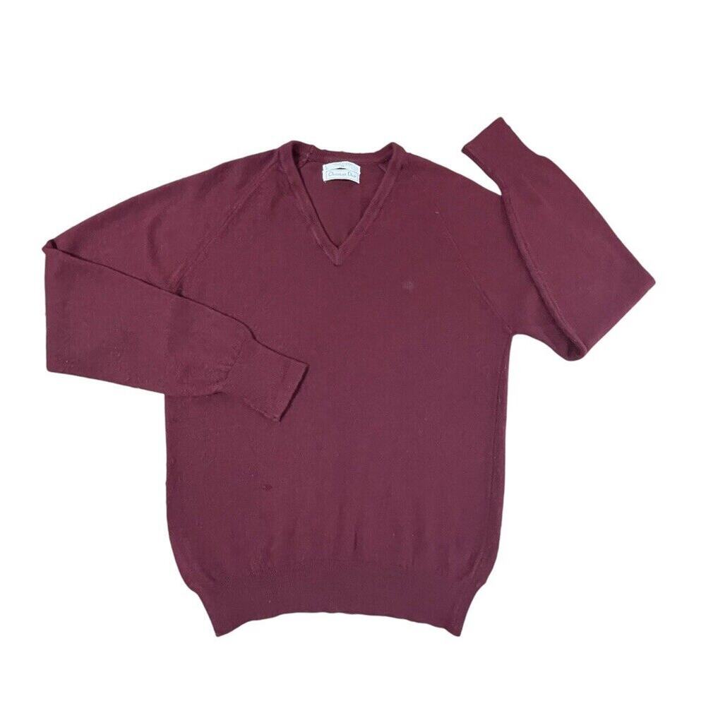 VTG Christian Dior V-Neck Acrylic Sweater Jumper USA Maroon Red Medium Men
